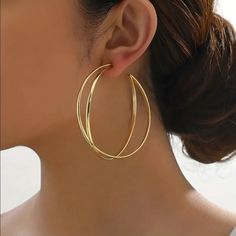 Brand New Women's Double Wire Gold Hoop Earrings Genuine 18k Gold Plated Sterling Silver 3" Size Retail Price $295 Buy With Confidence From A Trusted Seller With A 99%+ Feedback Rating! A0142 (Id-846) Modern Hoop Jewelry For Parties, Minimalist Hoop Earrings For Party, Modern Hoop Earrings For Party, Chic Hoop Wrap Earrings As Gift, Chic Hoop Wrap Earrings For Gift, Chic Wrap Hoop Earrings For Gift, Gold Hoop Earrings For Party, Tarnish Resistant Hoop Earrings For Party, Modern Hoop Earrings For Wedding