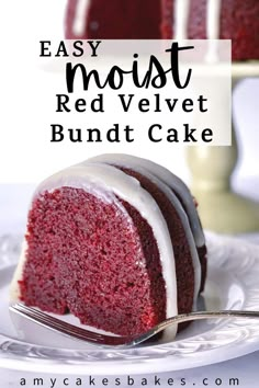 a slice of red velvet bundt cake on a plate