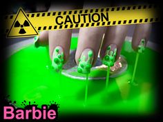 Toxic Nails - 3D nail design of green toxic acid, CAUTION! Do not touch. Toxic Nails, 3d Nail Designs, Design Tricks, Nails 3d, Halloween Nail, Halloween Nail Art, 3d Nail