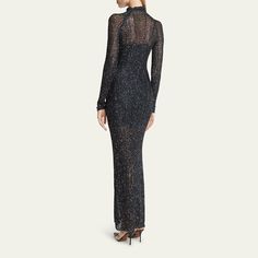 ALAIA open-knit maxi dress features sequin details throughout  High neckline Long sleeves Hem falls below the knee Column silhouette Viscose/polyester Lining: Viscose Dry clean Made in Italy Sequin Maxi, Sequin Maxi Dress, Maxi Knit Dress, Open Knit, High Neckline, Bergdorf Goodman, The Knee, Sequin, Tops Designs