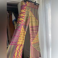 Never Worn, Excellent Condition! Yellow Stretch Pants For Summer, Summer Stretch Yellow Pants, Stretch Yellow High-waisted Pants, Fitted Yellow Wide-leg Bottoms, Yellow Fitted Retro Pants, Yellow Stretch Straight Pants, Retro Fitted Yellow Pants, Yellow Stretch Trousers, Yellow Fitted High Waist Bottoms