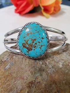 *26.6Grams Turquoise Bracelet cuff *Free Shipping *components are solid .925 silver.  * Cuff 6  inches long end to end , opening gap is 1 1/4 inches adjustable  *Cuff 6" end to end . Opening 1"-1 1/4" Will fit wrist 7 to 7 1/2" perfect. Thank You For Your Looking ,And Check Out More Items In My Etsy Shop For More Great Deals, Also We Add More Jewelry To Etsy Shop Regularly  https://www.etsy.com/shop/ABQdesign. Please review items carefully before purchasing. I accept returns within 7 days of rec Turquoise Bracelet Gold, Recycled Bracelets, Pink Stud Earrings, Pink Studs, Turquoise Bracelet Cuff, Turquoise Cuff, Bracelet Cuff, Sterling Silver Cuff, Bracelet Gold