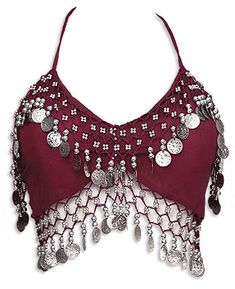 a crop top with buttons and chains on the bottom, attached to a neckline