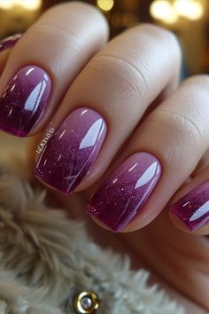 Purple February Nails, Ombré Nails Purple, Short Nails Purple Design, Natural Nail Ideas Polish, Short Nail Designs Ombre, Nail Art For Vacation, Gel Nail Designs 2024, New Nail Trends 2024, Nail Purple Design