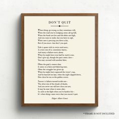 a framed print with the words don't out on it in black and white