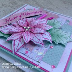 a christmas card with a poinsetti on it