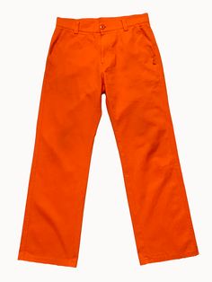 Orange is the new orange. For that convict lifestyle everyone's after. But seriously, these orange pants are power! Great fit. Great feel. Great find! The man who is actually not a convict modeling these pants is wearing a size 33 x 32 and he is 6 feet tall and weighs about 185 pounds when he's committed to P90X. Look at those arms. 100% cotton. Complete the look: orange v-neck t-shirt orange belt orange socks Casual Orange Straight Leg Pants, Fun Orange Pants, Relaxed Fit Orange Pants With Pockets, Oranges Pants, Orange Relaxed Fit Straight Leg Bottoms, Orange Straight Leg Cotton Pants, Baggy Orange Pants, Orange Cotton Straight Leg Pants, Orange Relaxed Fit Cotton Pants