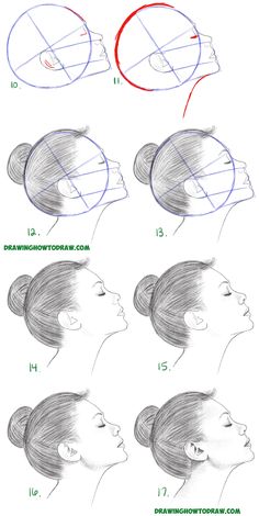 how to draw the head and shoulders in different directions, with instructions for each side