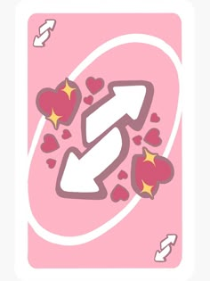 a pink playing card with hearts and an arrow on the back side, as well as two stars