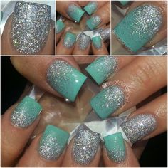 green and sparkle Manicure Gel, Short Acrylic, Nail Swag, Prom Nails, Christmas Nail