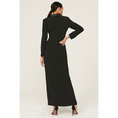 Black crepe (91% Polyester, 9% Elastane). Column. Long sleeves. Plunge neck. Back zipper closure. See size and fit notes for length measurements. Imported. Tuxedo Dress, Rent The Runway, Closet Designs, Twist Front, Measurement Length, Lauren Ralph Lauren, Ralph Lauren, Long Sleeves, Zipper