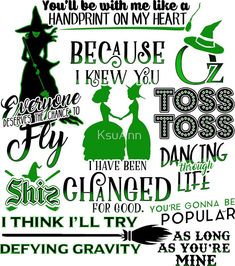 the silhouettes of witches and wizard's names are shown in black, green, and white