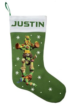 a christmas stocking with a teenage mutant on it