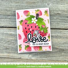 a card with the words love you so berry much on it and a pink background