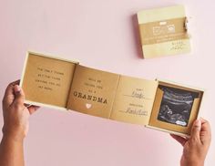 Grandma Foldout Announcement Gift Box Baby Accessories Mudpie Grandma Announcement, Grandparent Announcement, Living Room Candles, Engraved Wooden Boxes, Christmas Log, The Body Book, Surprise Box, Grandma And Grandpa, Baby On The Way