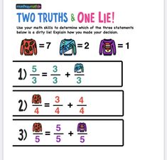 two truths and one lie worksheet for kids to practice addition skills on the number line