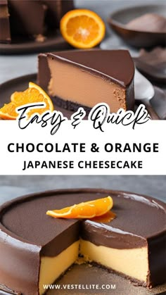 chocolate and orange japanese cheesecake on a plate