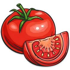 a tomato cut in half and sitting on top of it's side, with the whole