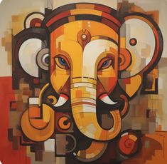 an elephant is painted on the side of a wall with circles and squares around it