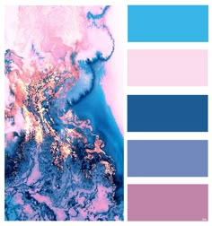 an abstract painting with blue and pink colors