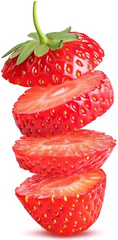 strawberries are stacked on top of each other