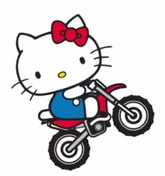 a hello kitty riding a motorcycle with a bow on it's head