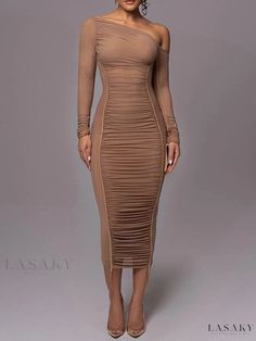 Sleek Bodycon Midi Dress Midi Dress For Women, One Shoulder Midi Dress, Ruched Midi Dress, Long Midi Dress, Body Con Dress, Club Party, Sleeve Midi Dress, Bodycon Midi, Chic Sundress