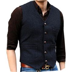 New Product 80% Polyester,20% Wool Buckle Closure Western Vest For Men Cowboy Vest Regular Fit Mens Vest Casual V Neck 5 Buttons 3 Real Functional Pockets Occasion: The Casual Men's Vest Match With Any Shirts, Suits, Tuxedoes.It Is Suitable For Formal Occasions,Daily Life, Business ,Work, Wedding, Date, Ball Or Graduation. Dry Clean Only For Mens Tweed Vest Semi-formal V-neck Outerwear For Winter, Semi-formal V-neck Winter Outerwear, Multi Pocket Vest, Business Vest, Herringbone Suit, Tweed Vest, Suit Waistcoat, Winter Vest, Herringbone Tweed