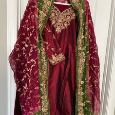 Excellent Condition. Like New. Worn Only Once Heavy Embroidery, Salwar Suit, Salwar Suits, Pure Silk, Red Gold, Lady In Red, Like New, Pure Products, Silk