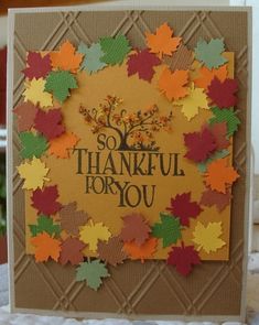 a thank you card with fall leaves and the words so grateful for you on it