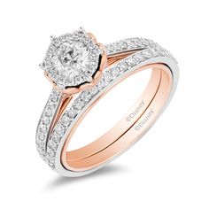 two tone gold and white diamond engagement ring with matching wedding band, featuring an oval shaped center