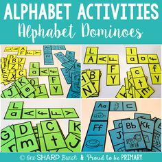 an alphabet domino game with letters and numbers on it