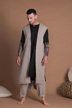 Solarpunk Fashion, Long Linen Shirt, Linen Tunic Shirt, Tunic Outfit, Festival Outfits Men, Rave Outfit