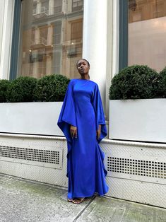 Sapphire Satin Kaftan Dress – Esmé New York Wedding Guest Dress Arab, Wedding Guest Abaya, Satin Kaftan Dress, Arab Clothes, Satin Kaftan, Butterfly Abaya, Work Vibes, Moroccan Clothing, Hijab Outfits