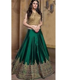 Delightful Green Silk Designer Lehenga Choli for Wedding Unstitched Blouse Wedding Sets For Diwali, Wedding Sets With Unstitched Blouse For Diwali, Wedding Sets With Unstitched Blouse For Eid, Bollywood Wedding Sets With Unstitched Blouse, Art Silk Sharara For Wedding, Gold Party Wear Sets For Wedding, Green Wedding Sets With Pallu, Art Silk Unstitched Blouse Set For Wedding, Art Silk Wedding Set With Unstitched Blouse