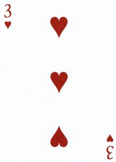 the back side of a playing card with three hearts on each side and two smaller hearts at the top