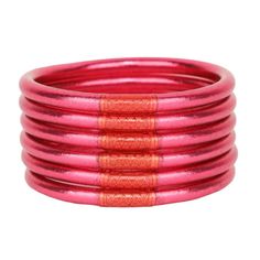 BuDhaGirl All Weather Bangles (Pink) - Medium It Goes Like This, Peony Pink, Courage To Change, Serenity Prayer, Metal Detector, Daily Ritual, Live In The Now, Bold Fashion, Silver Leaf