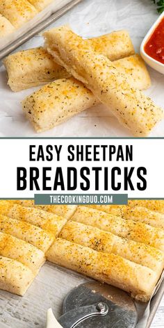 Sheet pan breadsticks on a baking sheet Simple Baking, Easy Bread Recipes, Easy Bread, Breadsticks, Easy Baking Recipes, Bread Recipes Homemade, Dinner Rolls, Homemade Bread