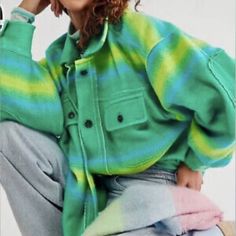 This Is Sold Out Everywhere! Ombre Stripe Brushed Thermal Lime Green In Size S. This Will Fit Up To A L/Xl. Super Oversized. Nwot West Coast Style, West Coast Fashion, Coast Style, Free People Jacket, West Coast, Lime Green, Ruby, Free People, Jackets & Coats