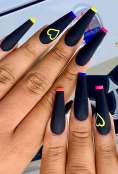 A women's lifestyle destination dedicated to style, entertainment, love, and living beautifully. Black Coffin Nails, Trends Nails, Manicure Nail Designs, Nail Designs Valentines, Nails Trends, Acrylic Coffin, Nails 2020, Summer Acrylic Nails, Ideas Nails