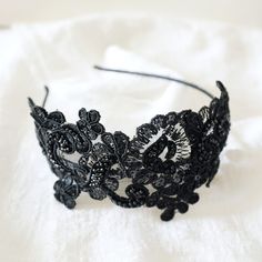 "Beautiful and lovely black embroidery with black sequined and beaded lace headband. The base is a black satin-covered metal headband that is light and comfortable fitting. Lace is approx 3\" width x 8\" long. Most of girls 7years to adult women fits this headband. If you have any questions, please feel free to contact me. Thanks :) ♥ ♥ ♥ ♥ ♥ ♥ ♥ ♥ ♥ ♥ ♥ ♥ ♥ ♥ See more by lovelikestyle lovelikestyle.etsy.com ♥ ♥ ♥ ♥ ♥ ♥ ♥ ♥ ♥ ♥ ♥ ♥ ♥ ♥" Elegant Headband For Masquerade, Black Fitted Headband For Wedding, Adjustable Headband For Masquerade, Black Party Headpiece With Matching Headband, Elegant Lace Headpieces For Party, Black Headband Headpiece For Wedding, Black Hair Accessories With Matching Headband, Black Party Headband, Lace Headband For Party