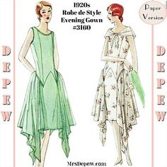 two women's dresses, one in green and the other in white