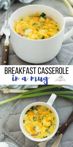 breakfast casserole in a mug on a table