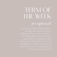 the words term of the week pre - approval written in white on a gray background