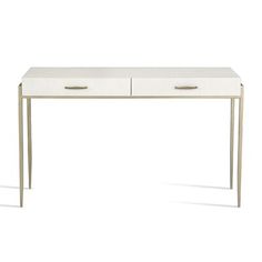 a white table with two drawers on one side and an open drawer on the other