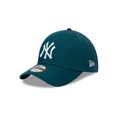 the new york yankees baseball cap in teal with white lettering on the front and side