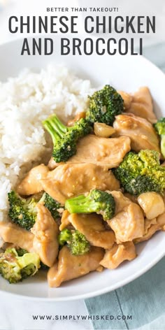 chicken and broccoli with white rice on a plate