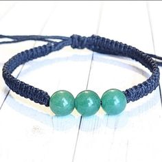 Handmade Adjustable Bracelet Made With 3 (8mm) Genuine Green Aventurine Stone Beads And Black Cording. Unisex. Adjustable To Fit Most Wrist Sizes! Casual Adjustable Aventurine Bracelets, Casual Adjustable Aventurine Beaded Bracelets, Layered Cross Necklace, Knotted Bracelet, Green Aventurine Stone, Compass Pendant, Aventurine Stone, Bracelet Knots, Dragon Necklace