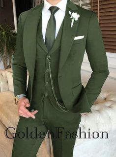 This is a Classy Green color 3 Piece Suit by GoldenfashionStore /crafted from high quality fabric and imported materials. Our products are handcrafted by experienced tailors who make sure the that the stitching is precise, lining is proper and the overall product is sturdy enough to not go out of shape for more than a few years. Also all our products have extra margins in their length, sleeves, sides so it's easily alterable if your size changes after some time. To see more available colours and Army Green Suit Men, Suits For Men Prom, 3 Piece Suit Men, Green Suit Men, Lapel Wedding, Custom Suits Men, Olive Green Suit, Terno Slim