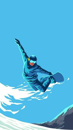 a man riding a snowboard down the side of a snow covered slope